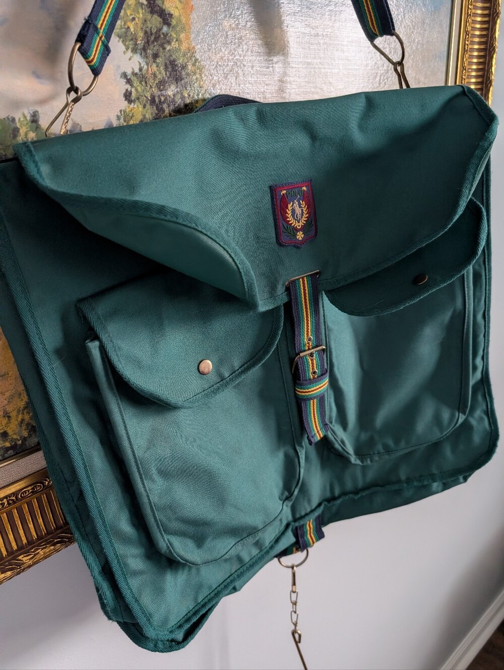 Vintage Ralph Lauren Dark Green Garment Bag With Chain/Hook Rare!